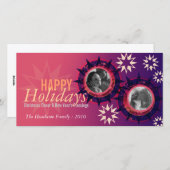 パープルピンクホリデイ新年フォトグリーティングカード シーズンカード (正面/裏面)