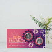 パープルピンクホリデイ新年フォトグリーティングカード シーズンカード (スタンド正面)