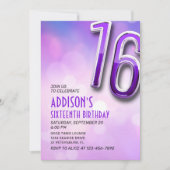 パープルピンクホロ16誕生日招待状 招待状 (正面)