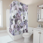 パープルピンクホワイトパンジーヴィンテージスケッチ シャワーカーテン (インサイチュ)