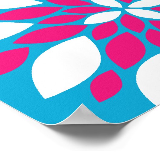 パープルピンクホワイトフラワーアートオンティール(緑がかった色)ブルー ポスター (角)