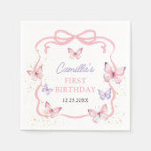 パープルピンクボウ蝶ガールバースデーパーティー スタンダードカクテルナプキン (正面)