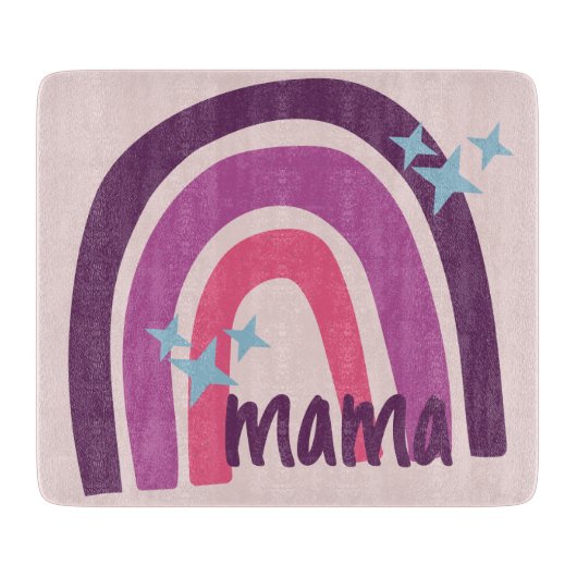 パープルピンクボヘミアンレインボーパーソナライズされたママ カッティングボード (正面)