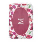 パープルピンクポピーのフレームモノグラム バスマット (正面縦)