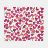 パープルピンクポピーズガロアパターン フリースブランケット (正面(横))