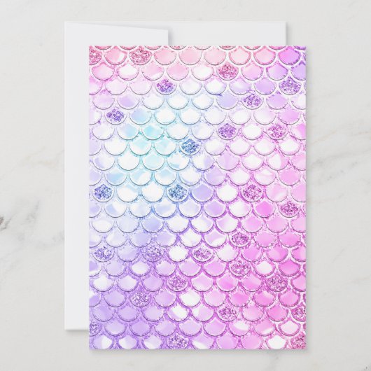 パープルピンクモダングリッターマーメイドベビーシャワー 招待状 (裏面)