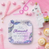 パープルピンクモダングリッターマーメイド誕生日 ペーパープレート (パーティー)