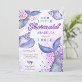 パープルピンクモダングリッターマーメイド誕生日 招待状 (スタンド正面)