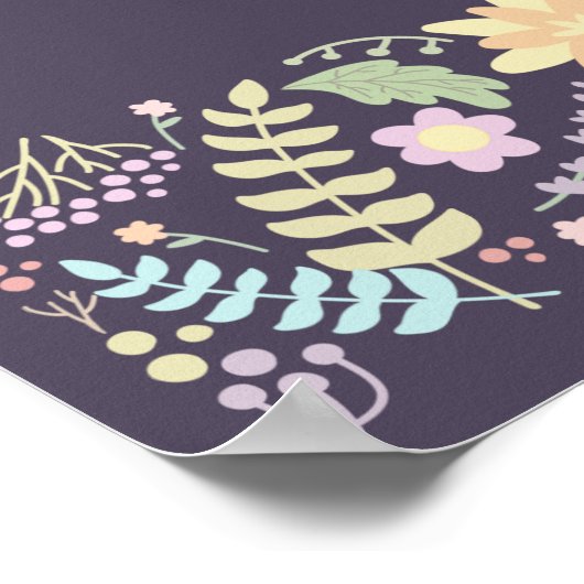 パープルピンクモダンフローラ結婚のウェルカムサイン ポスター (角)