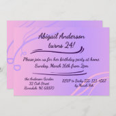 パープルピンクモダン誕生日招待状 招待状 (正面/裏面)