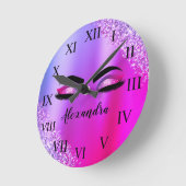 パープルピンクモノグラムグリッターまつモダンげ ラウンド壁時計 (傾斜)