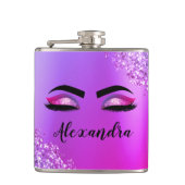 パープルピンクモノグラムグリッターまつモダン毛 フラスク (正面)