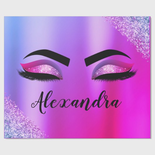 パープルピンクモノグラムグリッターまつモダン毛 ラッピングペーパー (フラット)