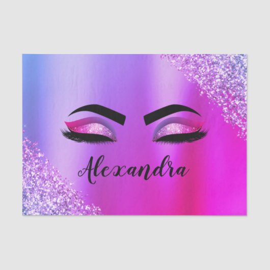 パープルピンクモノグラムグリッターまつモダン毛 薄葉紙 (正面)