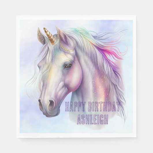 パープルピンクユニコーン名 スタンダードランチョンナプキン (正面)