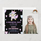 パープルピンクユニコーン誕生日招待状写真 招待状 (正面/裏面)