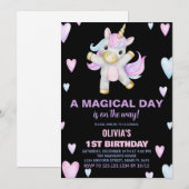 パープルピンクユニコーン誕生日招待状 招待状 (正面/裏面)