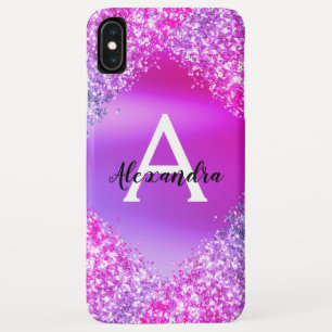パープルピンクラグジュアリースパーきらきら光るクルグリッターモノグラム iPhone XS MAXケース