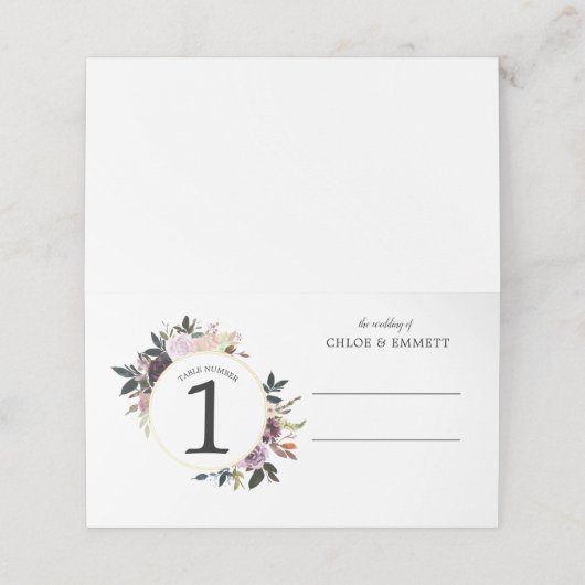 パープルピンクリース結婚ズ折り畳み座席表 プレイスカード (外部開封)