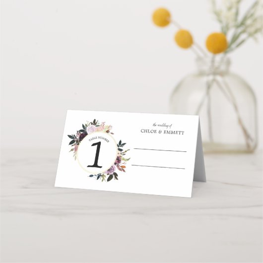 パープルピンクリース結婚ズ折り畳み座席表 プレイスカード (正面)