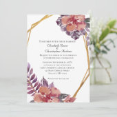 パープルピンクレッドフローラウォーター金ゴールド結婚ズ 招待状 (スタンド正面)