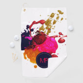 パープルピンクレッド金ゴールドネイルポリッシュ（ばちゃばちゃ）跳ねるモノグラム ゴルフタオル (インサイチュ)