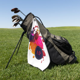 パープルピンクレッド金ゴールドネイルポリッシュ（ばちゃばちゃ）跳ねるモノグラム ゴルフタオル