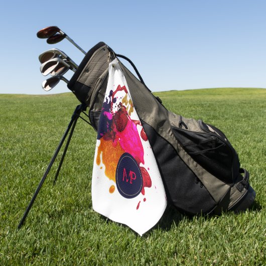 パープルピンクレッド金ゴールドネイルポリッシュ（ばちゃばちゃ）跳ねるモノグラム ゴルフタオル (グリーン)