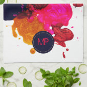 パープルピンクレッド金ゴールド絵を描(ばちゃばちゃ)跳ねるモノグラム キッチンタオル (折り畳み)