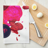 パープルピンクレッド金ゴールド絵を描(ばちゃばちゃ)跳ねるモノグラム キッチンタオル (四つ折り)