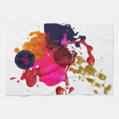 パープルピンクレッド金ゴールド絵を描(ばちゃばちゃ)跳ねるモノグラム キッチンタオル (横)