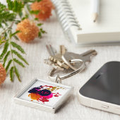 パープルピンクレッド金ゴールド絵を描(ばちゃばちゃ)跳ねるモノグラム キーホルダー (側面)