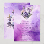 パープルピンクローズアルコールガーデン婚約パーティ 招待状 (正面/裏面)