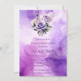 パープルピンクローズアルコールガーデン婚約パーティ 招待状