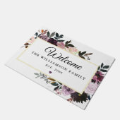 パープルピンクローズフローラへようこそ ドアマット (アングル)