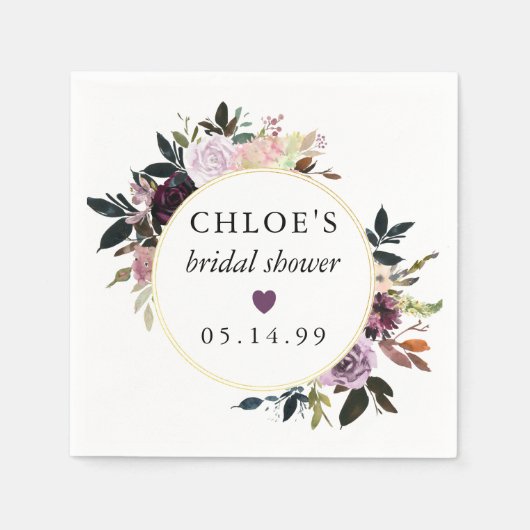 パープルピンクローズフローラブライダルシャワー スタンダードカクテルナプキン (正面)