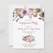 パープルピンクローズフローラ婚約パーティ 招待状 (正面)
