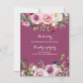 パープルピンクローズフローラ婚約パーティ 招待状 (裏面)