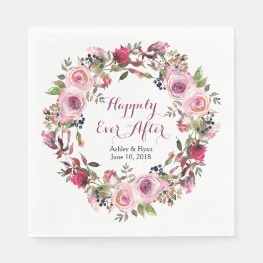パープルピンクローズフローラ結婚リース スタンダードランチョンナプキン (正面)
