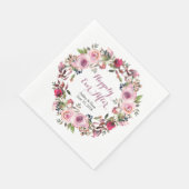 パープルピンクローズフローラ結婚リース スタンダードランチョンナプキン (角)