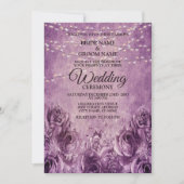 パープルピンクローズフローラ薄紫ビンテージウェディング 招待状 (正面)
