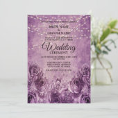パープルピンクローズフローラ薄紫ビンテージウェディング 招待状 (スタンド正面)
