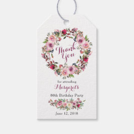 パープルピンクローズフローラ80誕生日有難う ギフトタグ