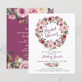 パープルピンクローズリースブライダルシャワー招待 招待状