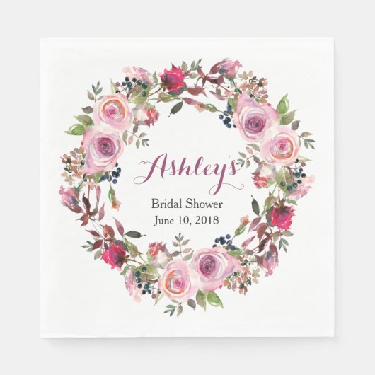 パープルピンクローズリースブライダルシャワー スタンダードランチョンナプキン (正面)