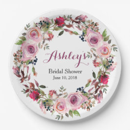 パープルピンクローズリースブライダルシャワー ペーパープレート