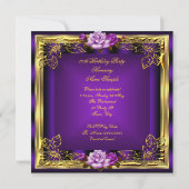 パープルピンクローズ金ゴールドエレガント誕生日6 招待状 (裏面)