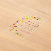 パープルピンクワイルドオーキッドフラワーズリース結婚ズ アクリル招待状 (レイダウン)