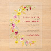 パープルピンクワイルドオーキッドフラワーズリース結婚ズ アクリル招待状 (正面)