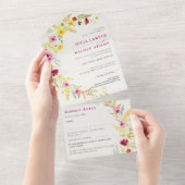 パープルピンクワイルドオーキッドフラワーズリース結婚ズ オールインワン招待状 (貼ってはがせる)